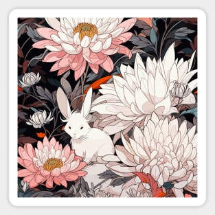 White rabbit among flowers Magnet